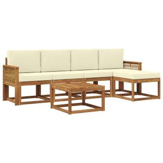 vidaXL Conjunto De Sof&aacute;s De Exterior 6 Pcs Natural Y Crema Poli&eacute;ster Vidaxl