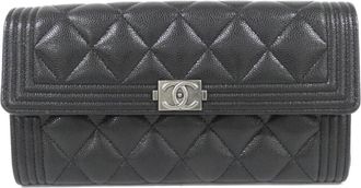 Chanel Black Grained Calfskin Long Wallet (Bi-Fold) (Pre-Owned)