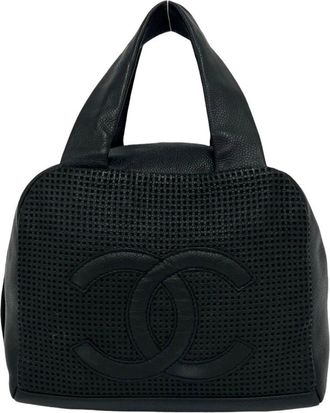 Chanel Black Leather Boston Bag Handbag Tote Bag (Pre-Owned)