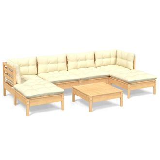 vidaXL Muebles De Jard&iacute;n 7 Piezas Cojines Madera De Pino Color Crema Vidaxl