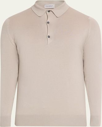 John Smedley Mens Solid Long-Sleeve Polo Shirt