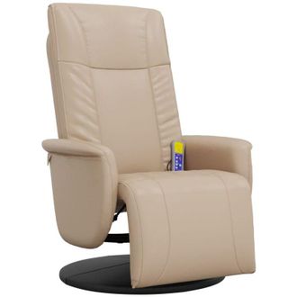 vidaXL Sill&oacute;n Reclinable Masaje Reposapi&eacute;s Cuero Sint&eacute;tico Capuchino Vidaxl