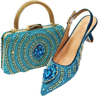 Generic Women Italian Butterfly Design Pointed Toe Shoes and Bag Set Elegant Party Office Work Suit Sky Blue