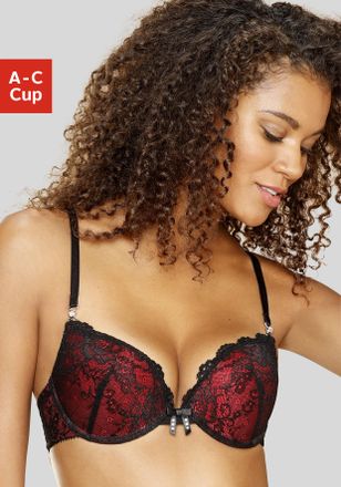 Jette Push-up-BH JETTE, Damen, Gr. 70, Cup B, rot (dunkelrot, schwarz), Spitze, Obermaterial: 60% Polyamid, 35% Polyester, 5% Elasthan, BHs Push-up-BH, mit 