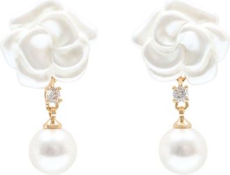 Self Portrait Womens Pearl Flower Earrings Self Portrait Synthetic Ivory Jewelry-Watches