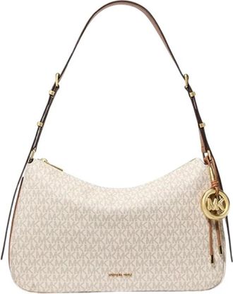 Michael Kors Nolita Medium Signature Logo Schoudertas - Dames - Schoudertassen - Beige - ONE Size - Katoen - Tassen
