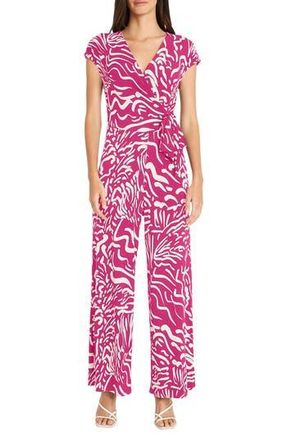 Maggy London Front Tie Jumpsuit in Soft Ivory/Beetroot at Nordstrom Rack, Size 18W (Similar To 16W)