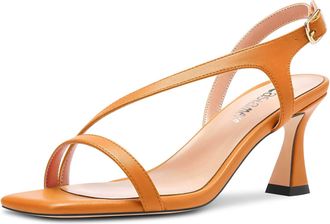 Castamere Womens Mid Heel Open Toe Slingback Summer Wedding Prom Cute 6.5 CM Heels Orange A 4 UK