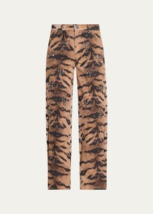 Kobi Halperin Kaeli Crystal Tiger-Print Denim Pants