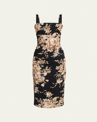 Dolce & Gabbana Floral Charmeuse Ruched Sleeveless Dress