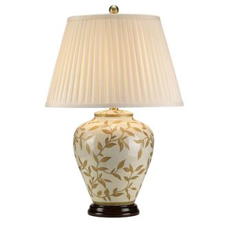 Loops Table Lamp Brown Gold Cream Crackle Gaze Cream Pleated Shade LED E27 60W