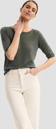 Majestic Filatures Stretch Linen Knit Three Quarter Sleeve Boatneck Shirt in Agave at Nordstrom, Size 1