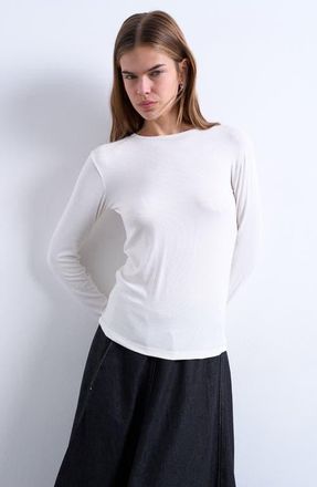 Topshop Long Sleeve Rib Top in Cream at Nordstrom, Size X-Small