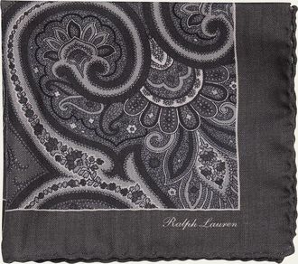 Ralph Lauren Purple Label Mens Silk Herringbone Paisley Logo Pocket Square