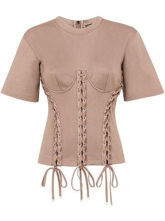 Dolce & Gabbana eyelet-detail corset T-shirt - Neutrals