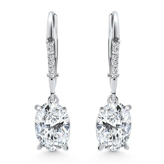 Pompeii3 2.07Ct TW Oval Diamond Dangle Lever Back Hoops 10k White Gold Lab Grown