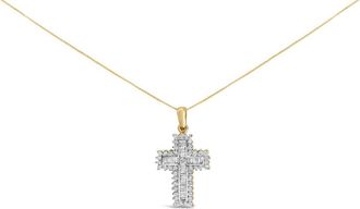 House of Brilliance 14K Yellow Gold 2.0 Cttw Multi-Row Diamond Cross Pendant Necklace