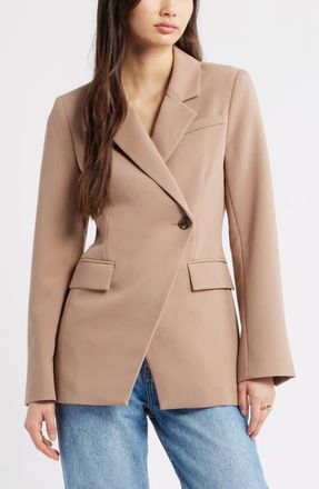 Open Edit The Icon Asymmetric Fitted Blazer in Tan Portabella at Nordstrom, Size Xx-Small