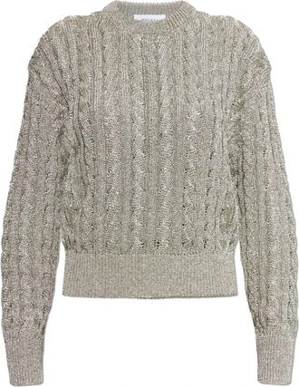 Alexander McQueen Lurex Draad Trui - Dames - Ronde hals truien - Grijs - M - Truien & Vesten