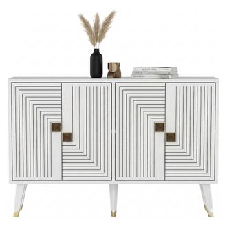 Dmora Aparador Thiene, Alacena 2 Estantes, 4 Puertas, Efecto Geom&eacute;trico, 120x30x80h Cm Blanco