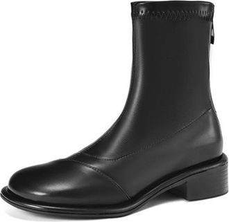 Generic Womens Back Zip Ankle Boots Round Toe Low Block Heel PU Leather Chelsea Boots Comfortable Non Slip Durable Fashionable for Daily Street Casual Outings