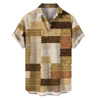 Generic Vintage Checked Shirt Mens, Short Sleeve Beach Shirts Lightweight Breathable Summer Holiday Shirts Smart Casual Button Down Shirt Color Block Loose Ha