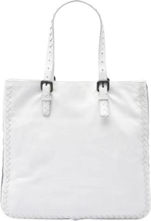 Bottega Veneta Pre-owned Woven Deerskin Tote - Dames - Vintage Shopper - Wit - ONE Size - Leer - Vintage