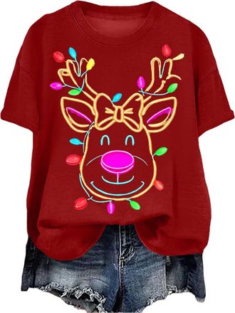 Generic Womens Christmas Shirt Short Sleeve Shirts UK Casual Round Neck Short Sleeve T Shirt Pullover Tops Tunic Tees for Work Officce Womens Christmas Jumper