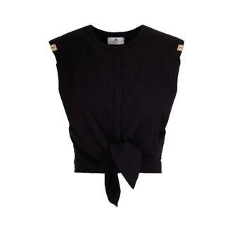 Elisabetta Franchi Sleeveless Tops, female, Black, Size: XL Jersey T-shirt with knot
