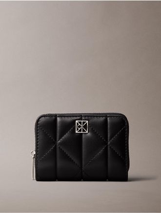 Calvin Klein Womens Quilted Emblem Logo Zip Flap Wallet - Black