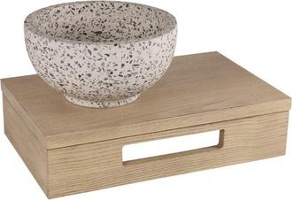 Differnz fonteinset - 40x25x10cm - Rechthoek - 0 kraangaten - zwart/wit terazzo waskom - Hout licht eiken