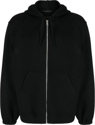 Givenchy Zip-throughs, male, Black, L, Black Wool-Blend Hoodie with Zip