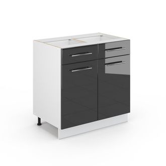 Vicco Mueble Bajo De Cocina Fame-line, Antracita Alto Brillo, 80 Cm Con Caj&oacute;n, Sin Encimera Vicco