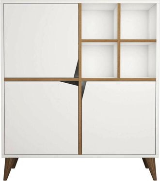 Dmora Credenza Londra, Buffet da soggiorno, Madia da salotto, Dispensa da cucina, 100x30 h115 cm, Bianco e Noce - Dmora