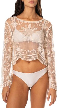 Maaji Sunroot Suneny Sheer Embroidered Cover-Up Top in Light Beige at Nordstrom, Size Medium