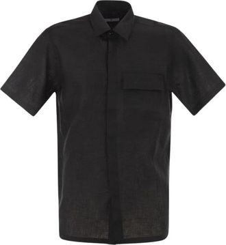 Pantaloni Torino Linnen Shirt met Korte Mouwen - Heren - Korte mouwen Overhemden - Zwart - 2XL - Linnen - Overhemden