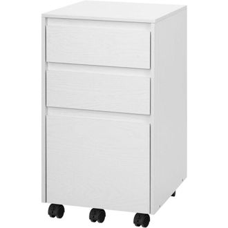 Woltu Woltu Archivador De Oficina De Madera Con 3 Cajones Y Ruedas, Color Blanco Y Negro