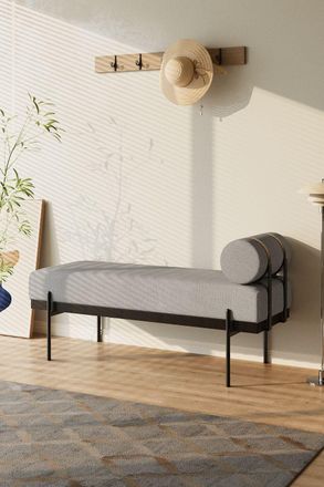 H&O Direct Upholstered Bench with Removable Cushion in Light Grey