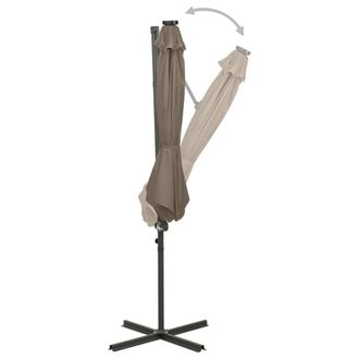 Berkfield Home Durable Cantilever Umbrella with Pole & LED Lights Taupe 300 cm