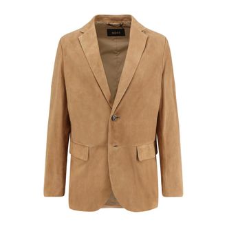 HUGO BOSS Hugo, Blazers, male, Beige, Size: 2XL AMF Stitch Suede Blazer
