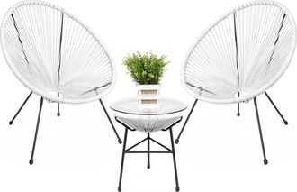 Best Choice Products 3-Piece All-Weather Patio Acapulco Bistro Furniture Set w/ Rope, Glass Top Table