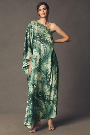 Diarrablu Satu Printed Long-Sleeve One-Shoulder Maxi Dress