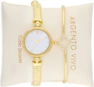 Argento Vivo Mother-of-Pearl Bracelet Watch & Clover Bangle Bracelet Set in Gold at Nordstrom Rack