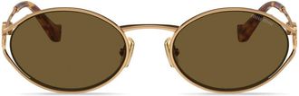Miu Miu Eyewear logo-plaque sunglasses - women - Metal - One Size - Gold