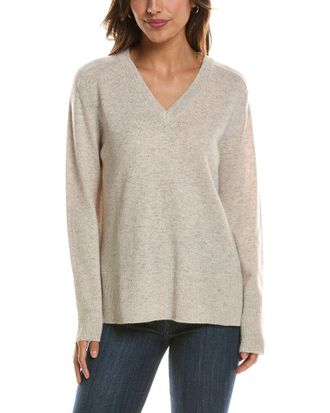 Fort&eacute; Cashmere Hi Low Easy V-Neck 100% Cashmere Sweater