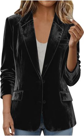 Generic Womens Jackets Gold Velvet Blazer Suit Casual Long Sleeve Lapel Womens Clothing Fashion Overcoat V Neck Open Front Button Blazers Jacket Solid Ladies 