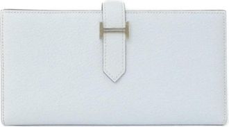 Herm&egrave;s Blue Light Blue Chevre Leather Long Wallet (Bi-Fold) (Pre-Owned)