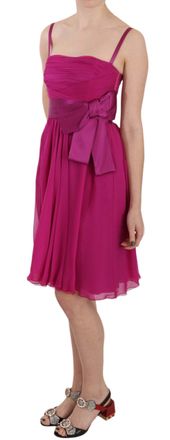 Dolce & Gabbana Womens Fuchsia Pink Bow Silk Sleeveless Dress