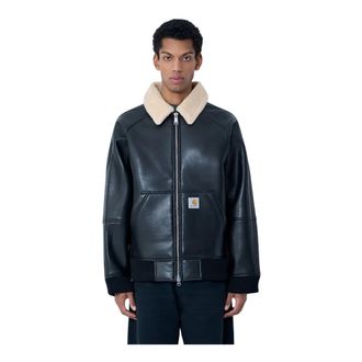 Carhartt Work in Progress Carhartt Wip, Leather Jackets, male, Black, Size: 2XL Shepton Jacket