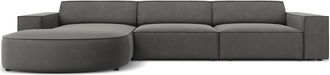 BLOOMINGLOFT 4-Sitzer Design Ecksofa Jodie mit abgerundeter Chaiselongue links - Samtbezug